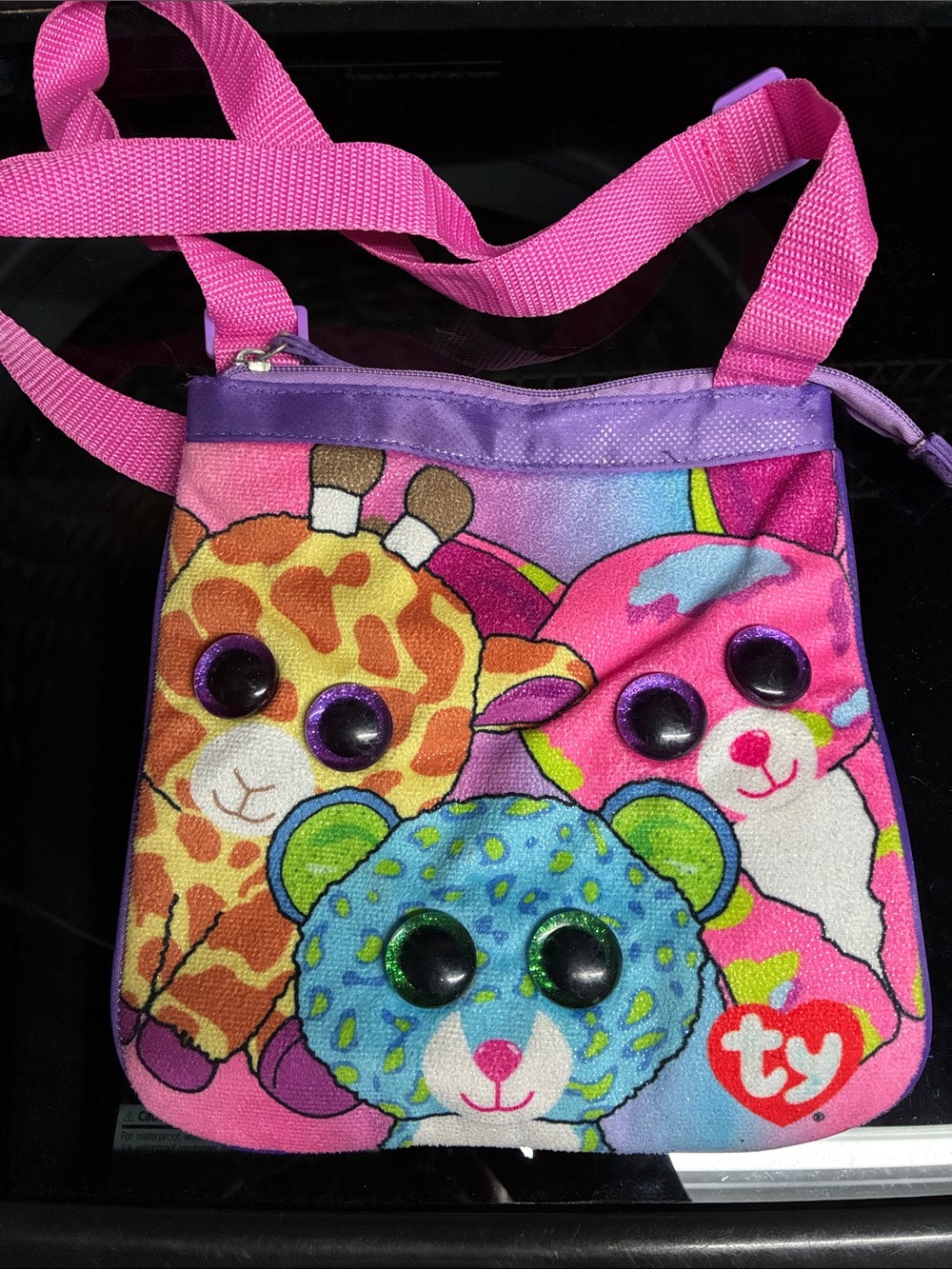 Ty Kids Crossbody Bag - Pink & Purple with Colorful Beanie Faces